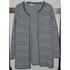 COCOGIO Women's Grey Cream Herringbone Open Cardigan Sweater Size Large